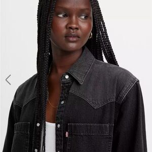LEVIS Teodora Black Denim Snap Shirt XS Oversized Western